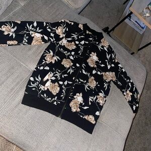 Black and Tan Floral Bomber Jacket